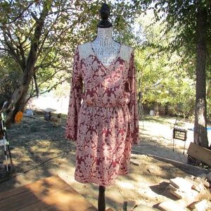 Sage Women's Long Sleeve Dress - Burgundy and Cream